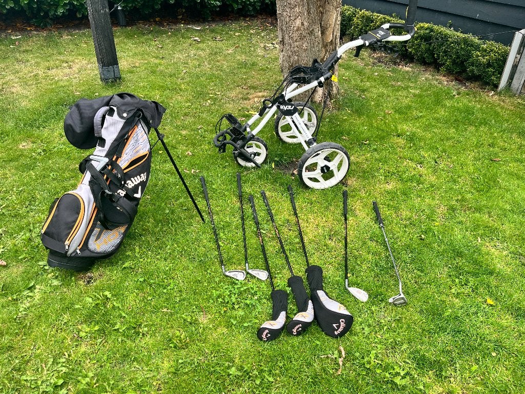 Golf kinder set Callaway rechts met trolley, Sport en Fitness, Golf, Ophalen, Zo goed als nieuw, Set, Callaway