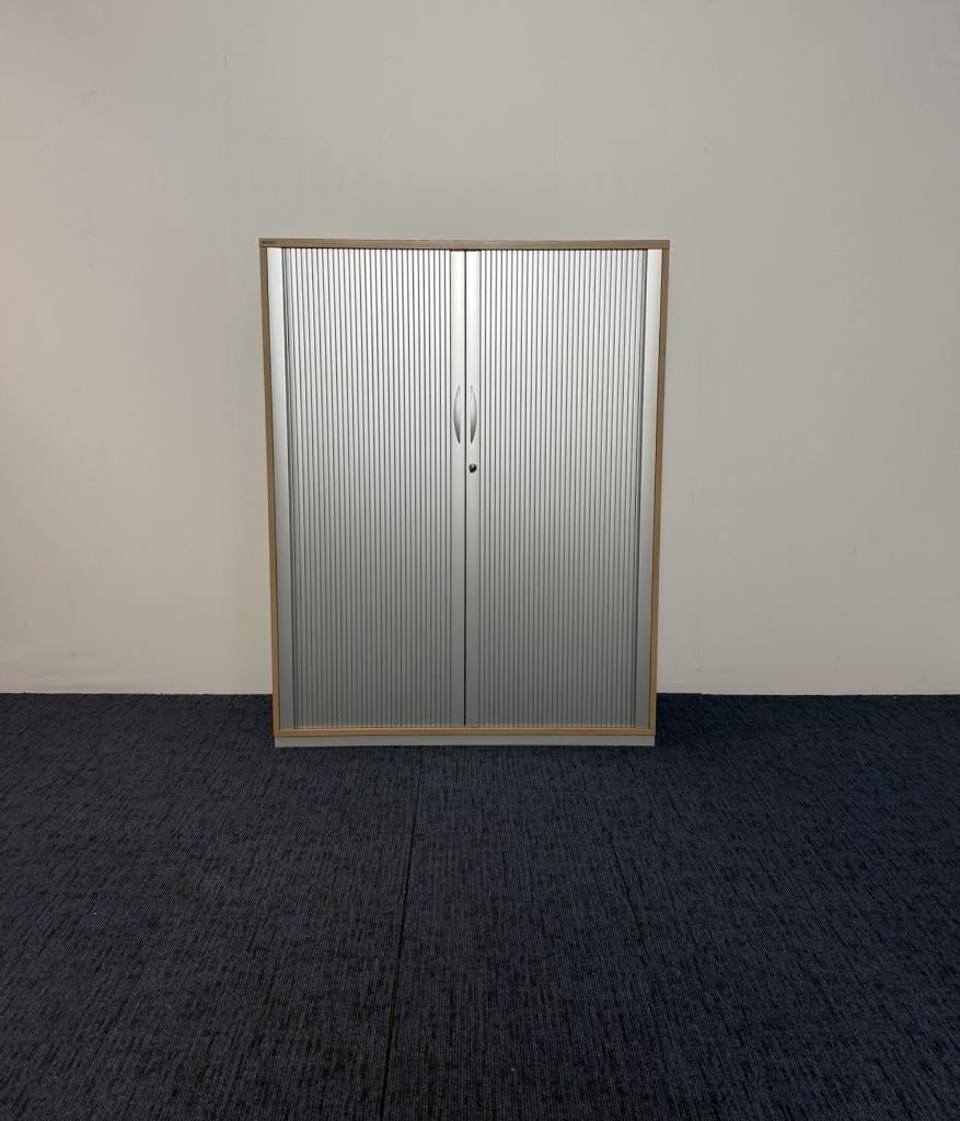 2x Roldeurkast Palmberg, kersen havanna/aluminium, 156 x 120, Ophalen, Gebruikt