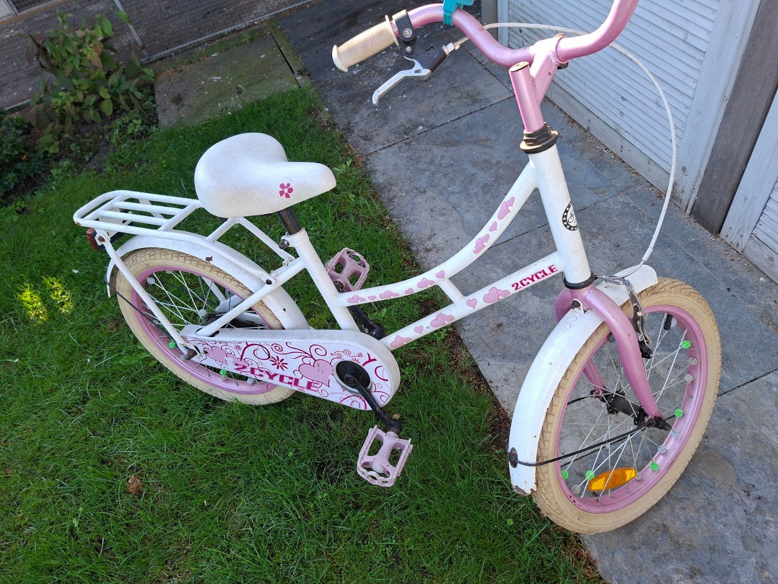 2Cycle kinderfiets 18 inch wit/roze met terugtraprem, Ophalen, Terugtraprem, 2Cycle, 16 tot 20 inch