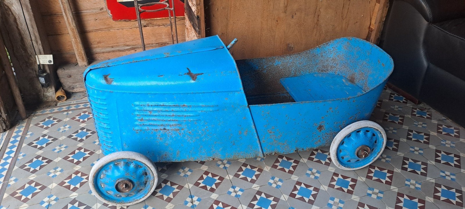 Vintage blauwe trapauto - Uniek decoratiestuk, Ophalen
