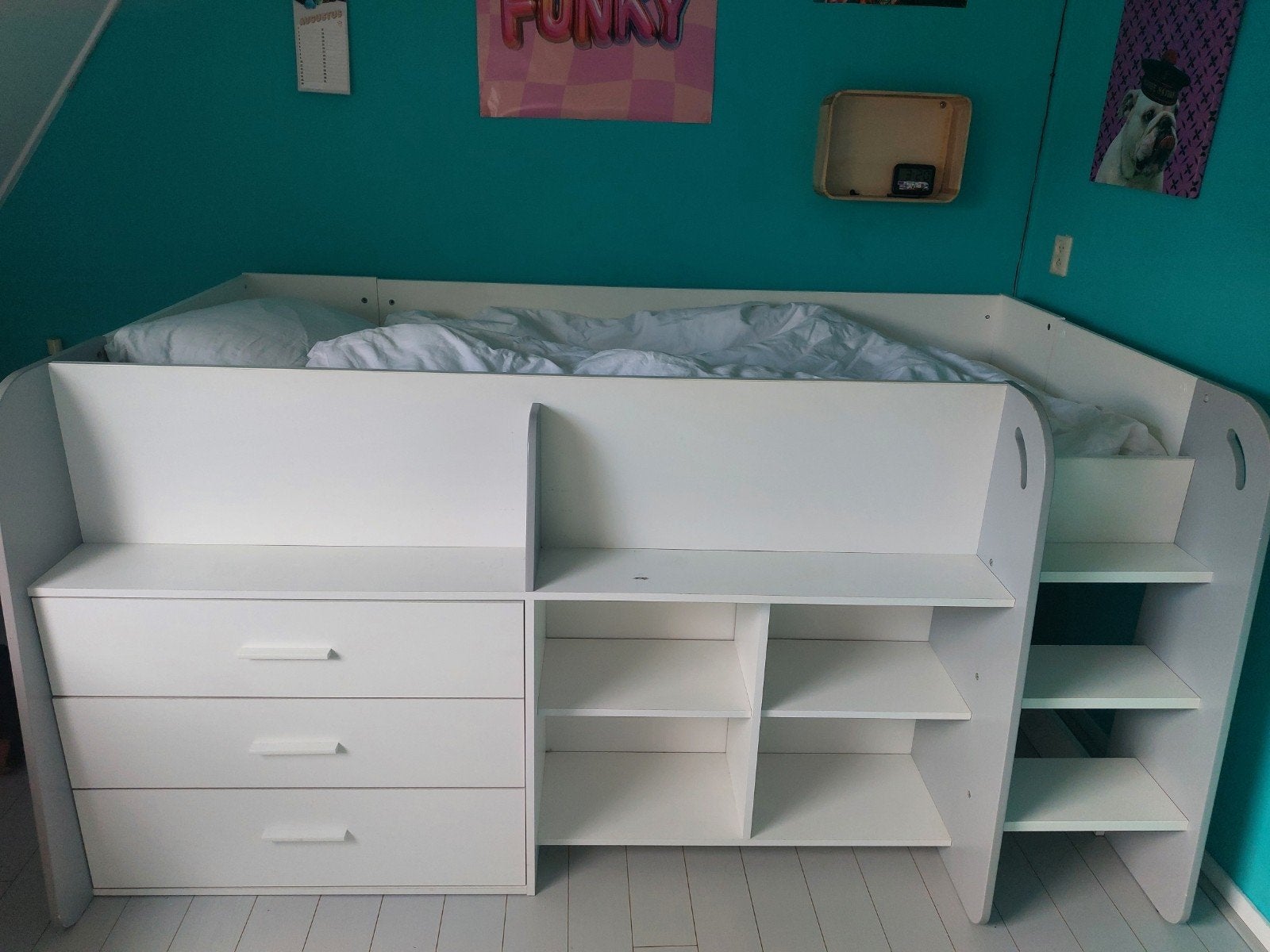 Halfhoogslaper wit met lades en opbergruimte 200x90, Ophalen, Gebruikt, 90 cm, Eenpersoons