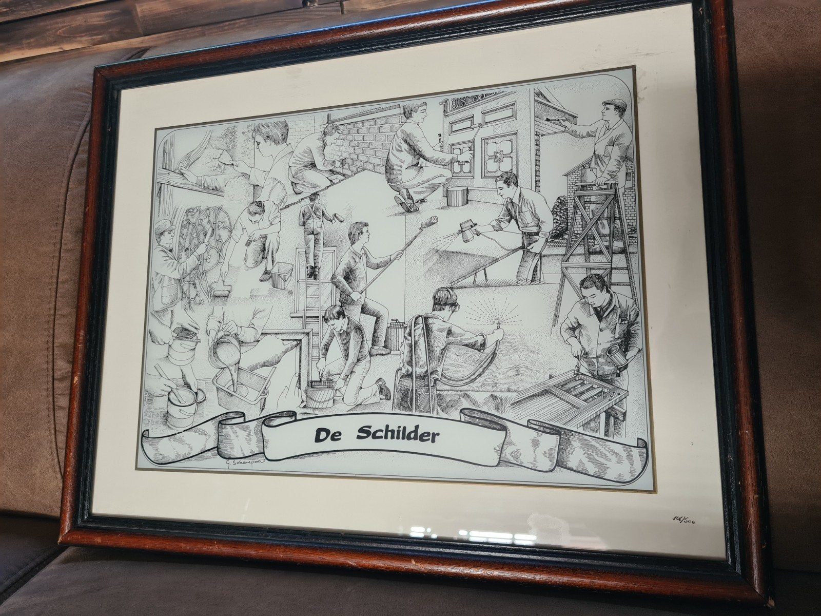 De Schilder - Gesigneerde en ingelijste tekening, Ophalen of Verzenden, Tekening, Pentekening, Ingelijst