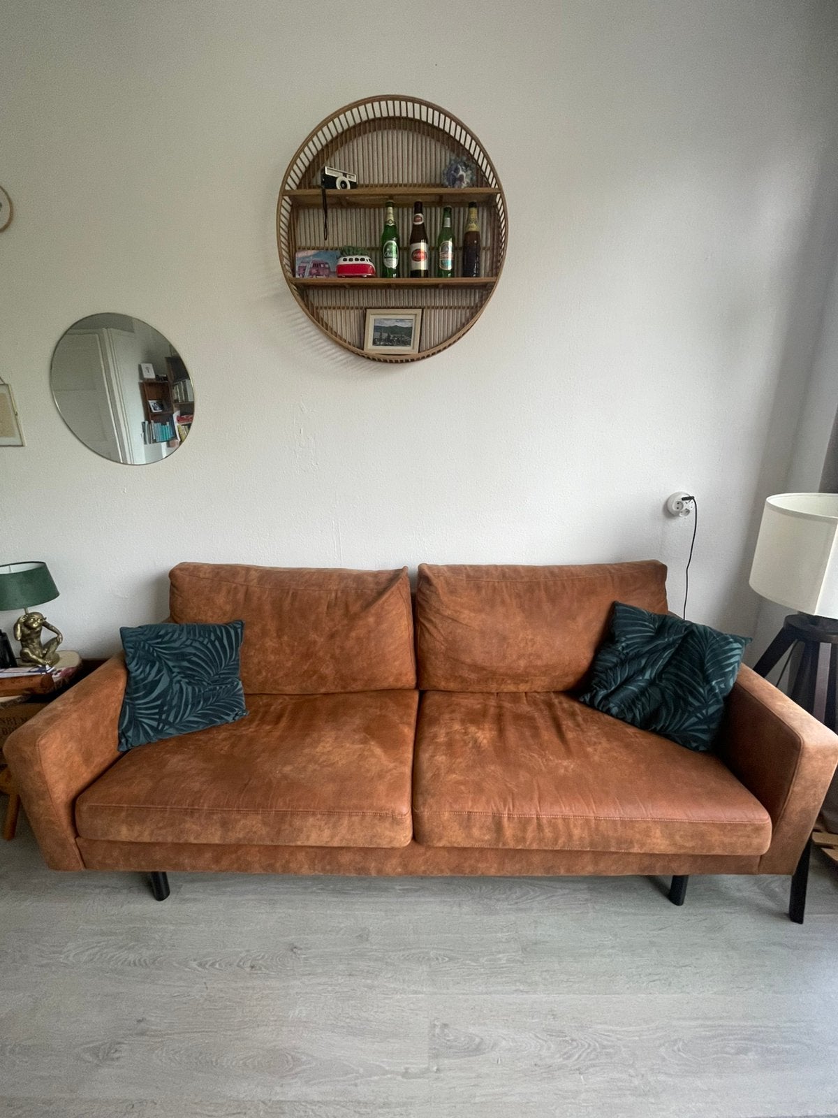 Bank Collin 2,5-zits - cognac met poef, Ophalen, Gebruikt, Overige maten, 75 tot 100 cm