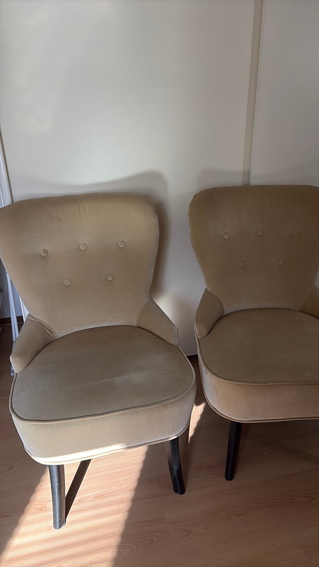 2 FAUTEUILS ZACHTGEEL, Huis en Inrichting, Fauteuils, Ophalen, Gebruikt, 75 tot 100 cm, Stof