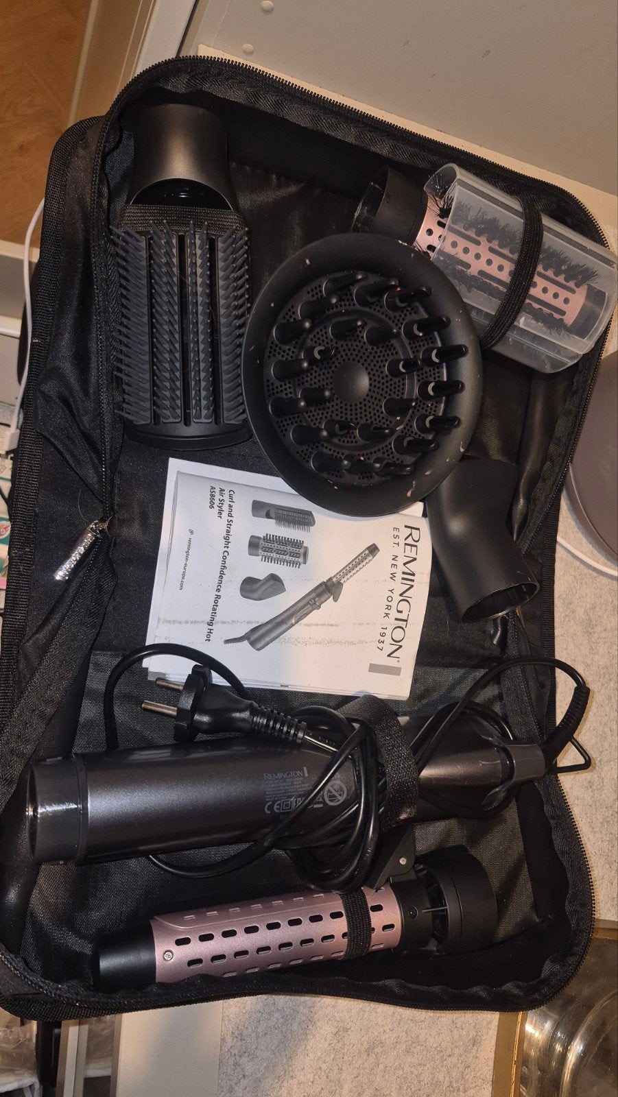 Rotating Air Styler haarfohn Remington complete set met tas, Ophalen of Verzenden, Zo goed als nieuw, Föhn of Haardroger