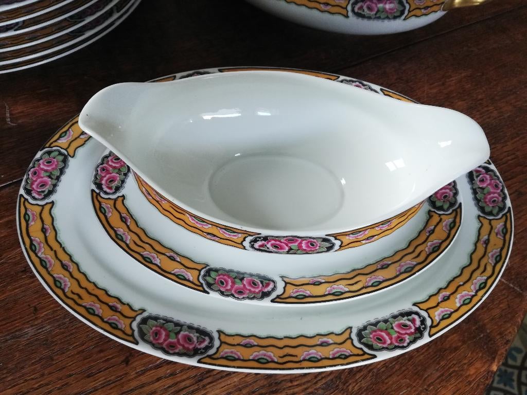 12 pers. Geweldig mooi art deco servies Limoges France, Ophalen, Zo goed als nieuw, Overige stijlen, Porselein