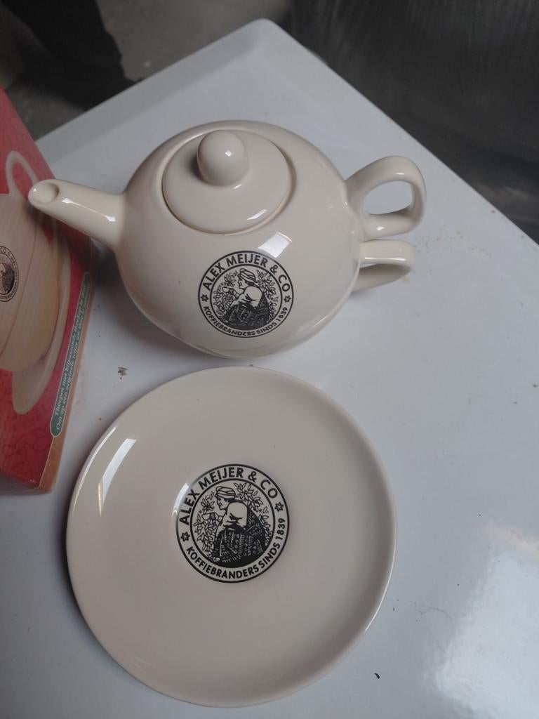 Alex Meijer & Co Koffiebranderij Theepot met Schotel, Huis en Inrichting, Keuken | Servies, Nieuw, Overige typen, Overige stijlen
