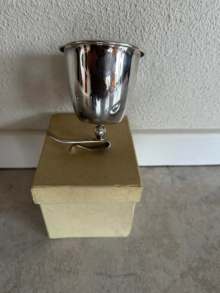 lepelvaasje klem vaasje bordvaasje verzilverd diam 6.5 xH7.5, Ophalen of Verzenden, Zo goed als nieuw
