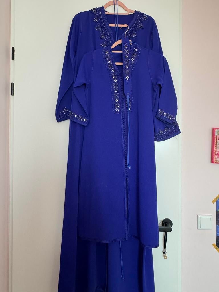 Marokkaanse moeder & dochter kaftan set - Koningsblauw, Maat 38/40 (M), Blauw, Ophalen of Verzenden, Gedragen