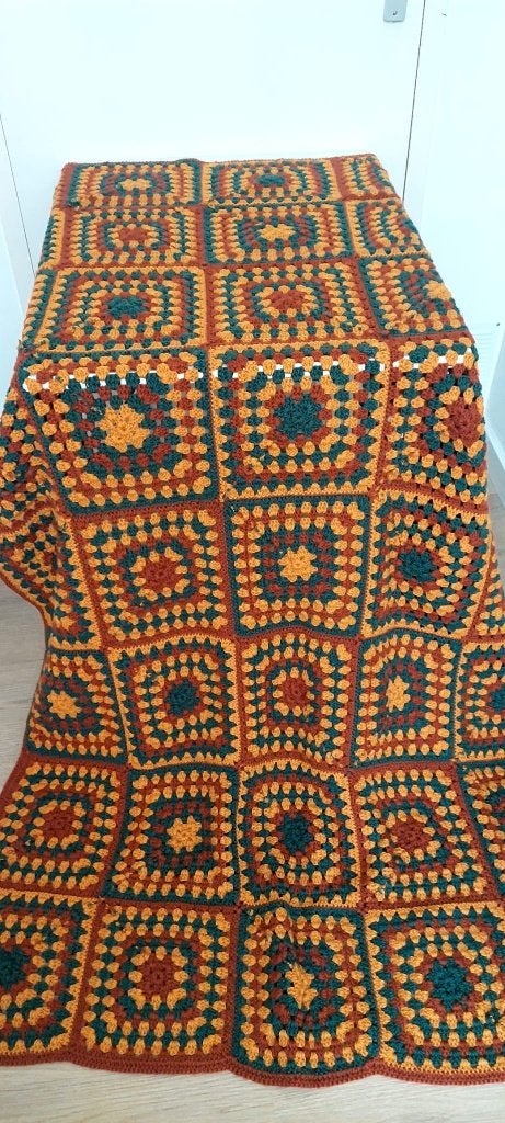 Vintage gehaakt plaid sprei deken Granny Square 210x130, Huis en Inrichting, Woonaccessoires | Plaids en Woondekens, Eu, Eu, Ophalen of Verzenden