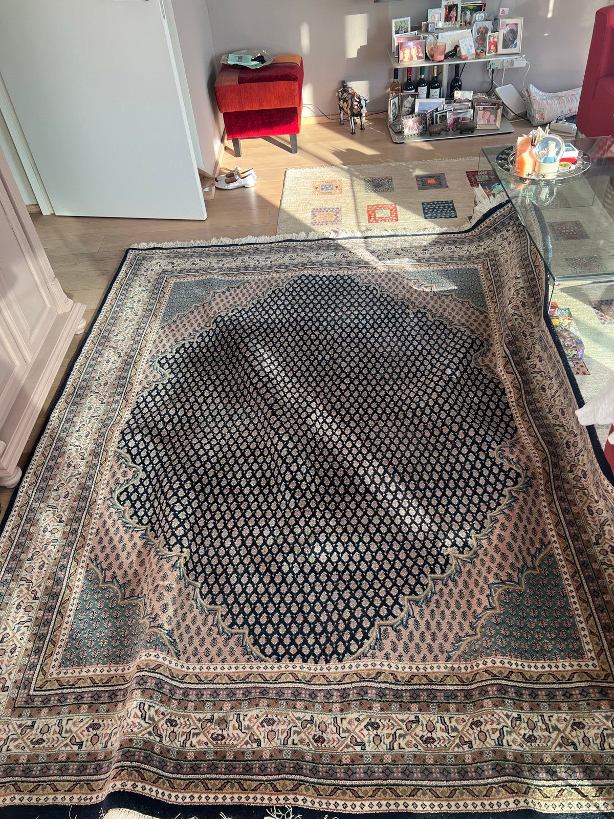 Handgemaakt Mir tapijt - 257 x 204 cm, Ophalen, Gebruikt, Blauw, 200 cm of meer