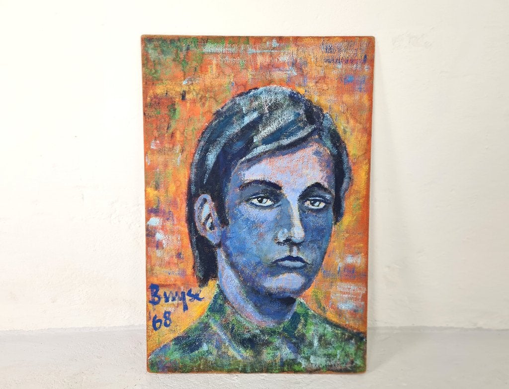 Portret Jongen | Schilderij op Paneel | 1968, Antiek en Kunst, Hout, Ophalen of Verzenden, Gesigneerd, Portret