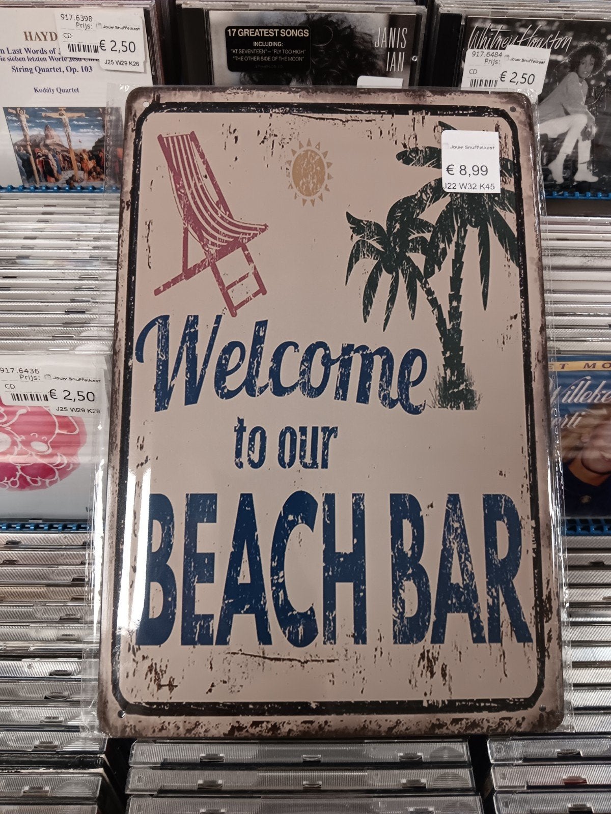 Vintage Metalen Bord "Welcome to our Beach Bar", Vintage, Gebruikt, Meerkleurig, Onbekend