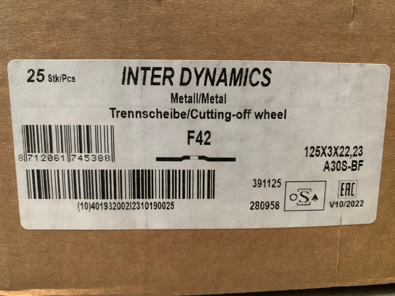 Inter Dynamics Doorslijpschijven 125 x 3,0 mm, Inter Dynamics, Haakse handslijpmachine, Nieuw, Ophalen of Verzenden