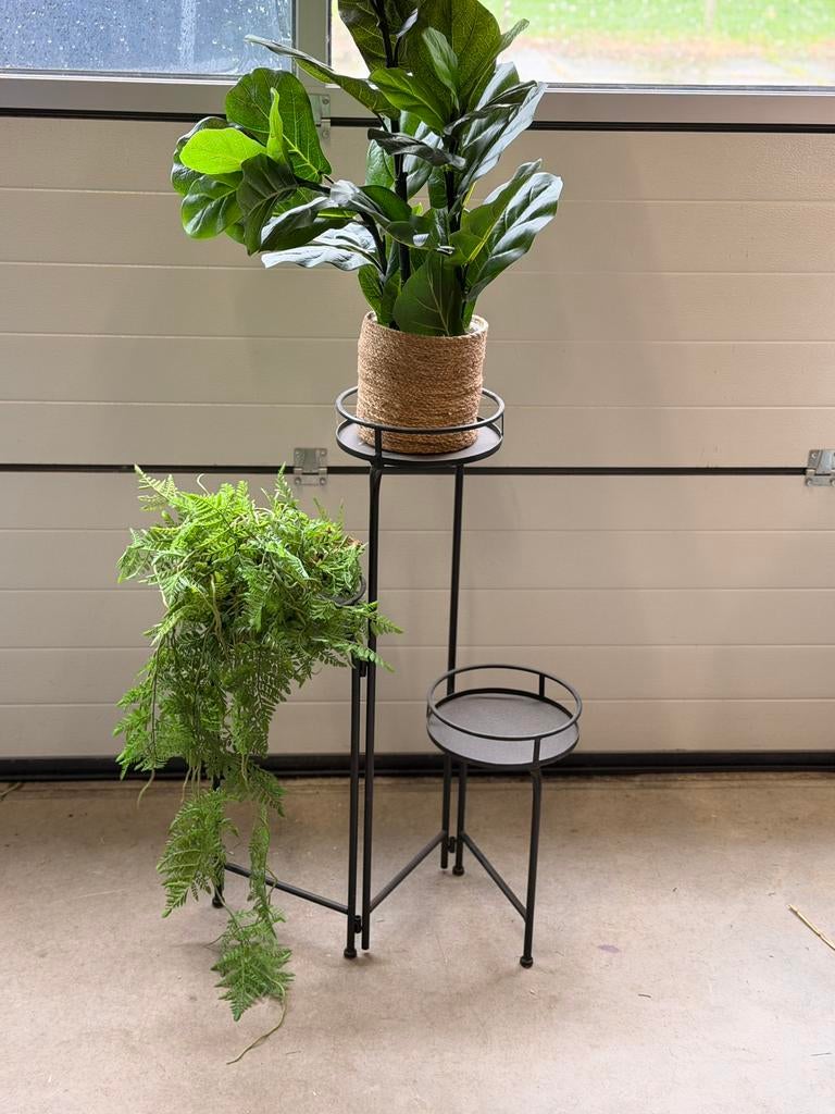 2 Industriële Plantenstandaards Zwart Metaal Etagère, Tuin en Terras, Ophalen, Zo goed als nieuw, Rond, Metaal