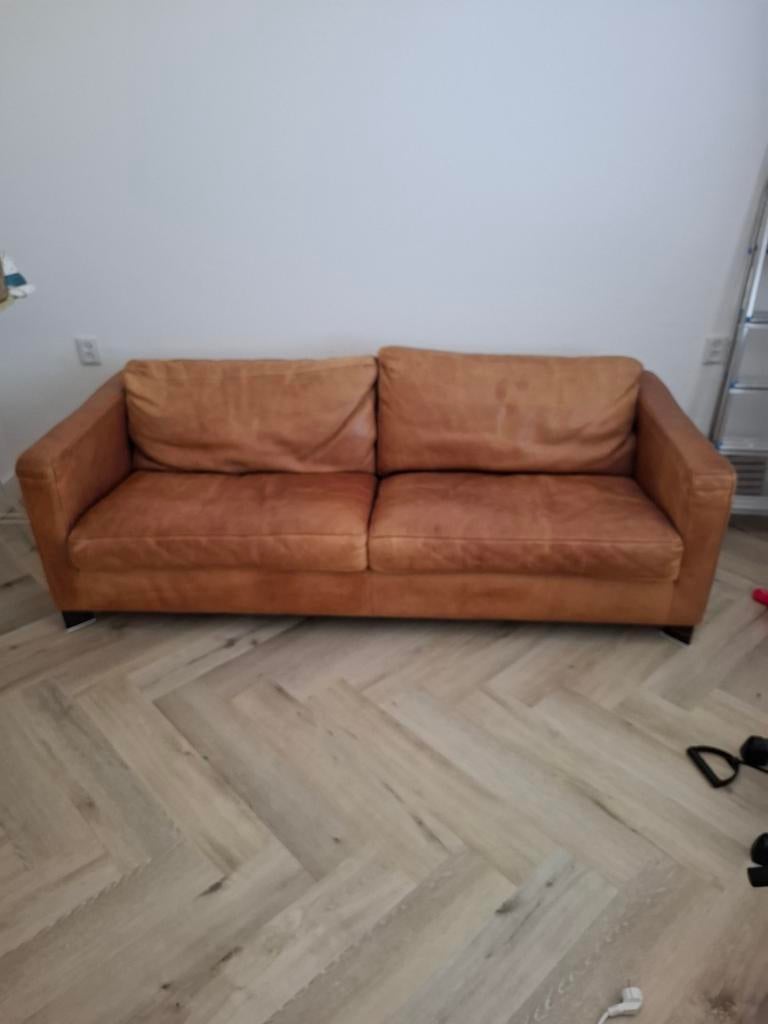 Leren bank, Huis en Inrichting, Banken | Bankstellen, Ophalen, Gebruikt, 75 tot 100 cm, 200 tot 250 cm