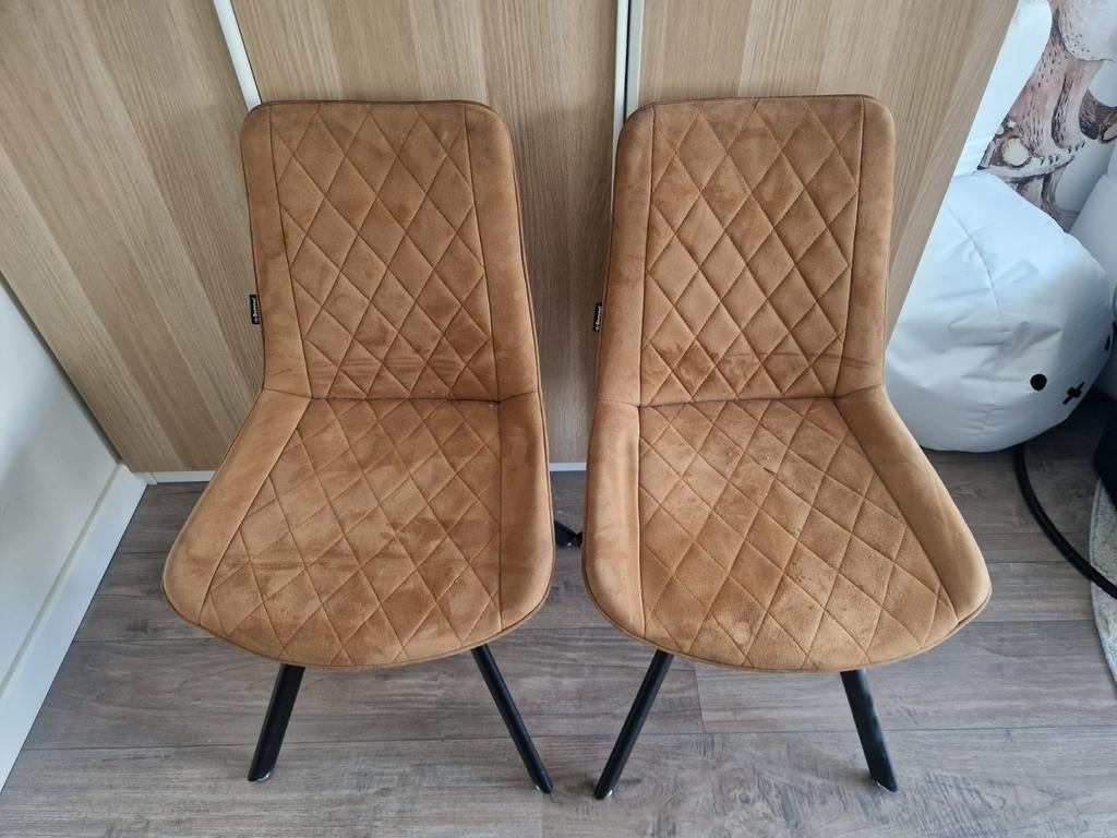 6 de Bommel stoelen in cognac, donkerbruin en donkergrijs, Huis en Inrichting, Stoelen, Gebruikt, Overige kleuren, Ophalen of Verzenden