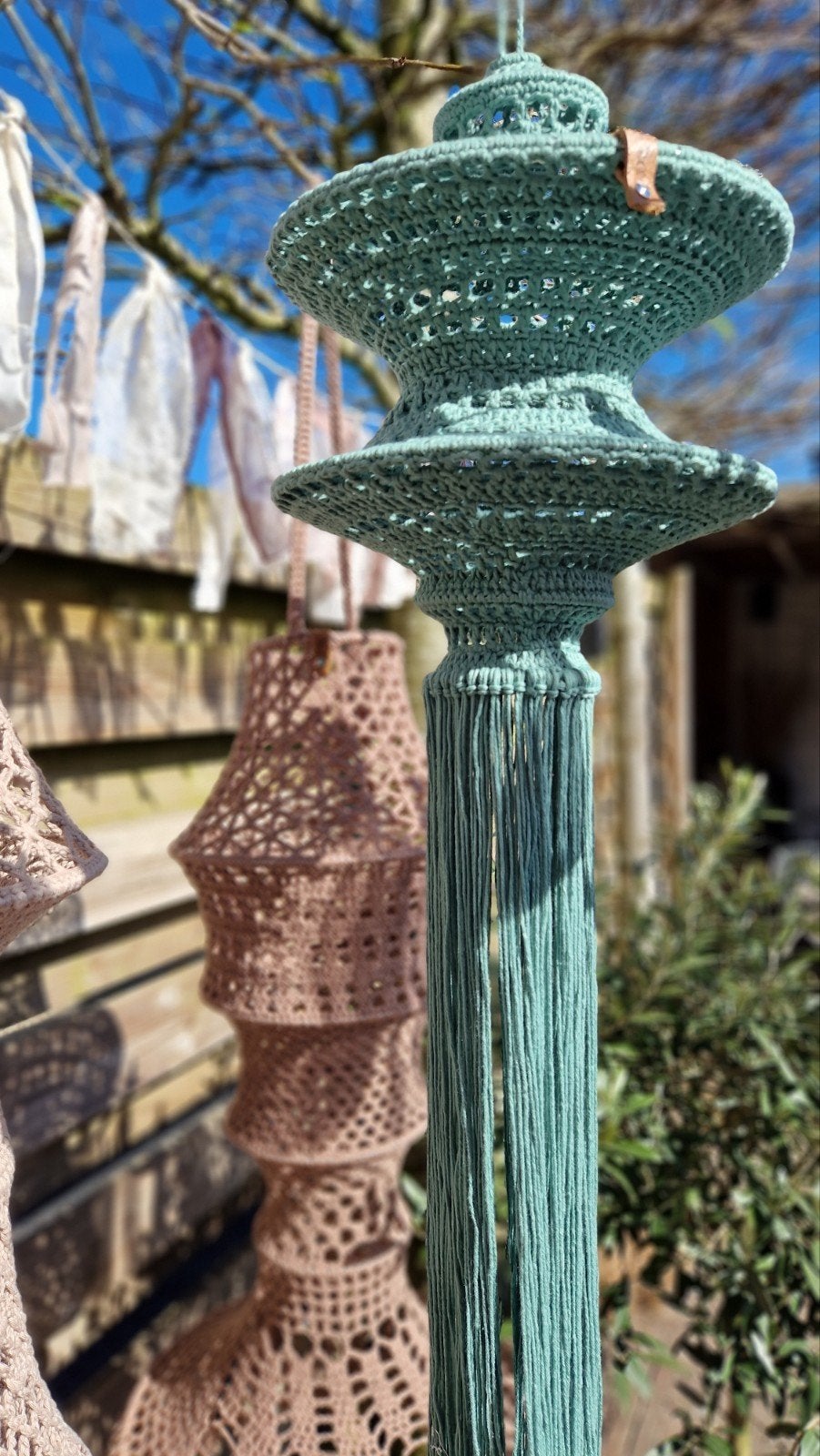 handgehaakte lampion, Groen, Boho, Nieuw, Ophalen of Verzenden