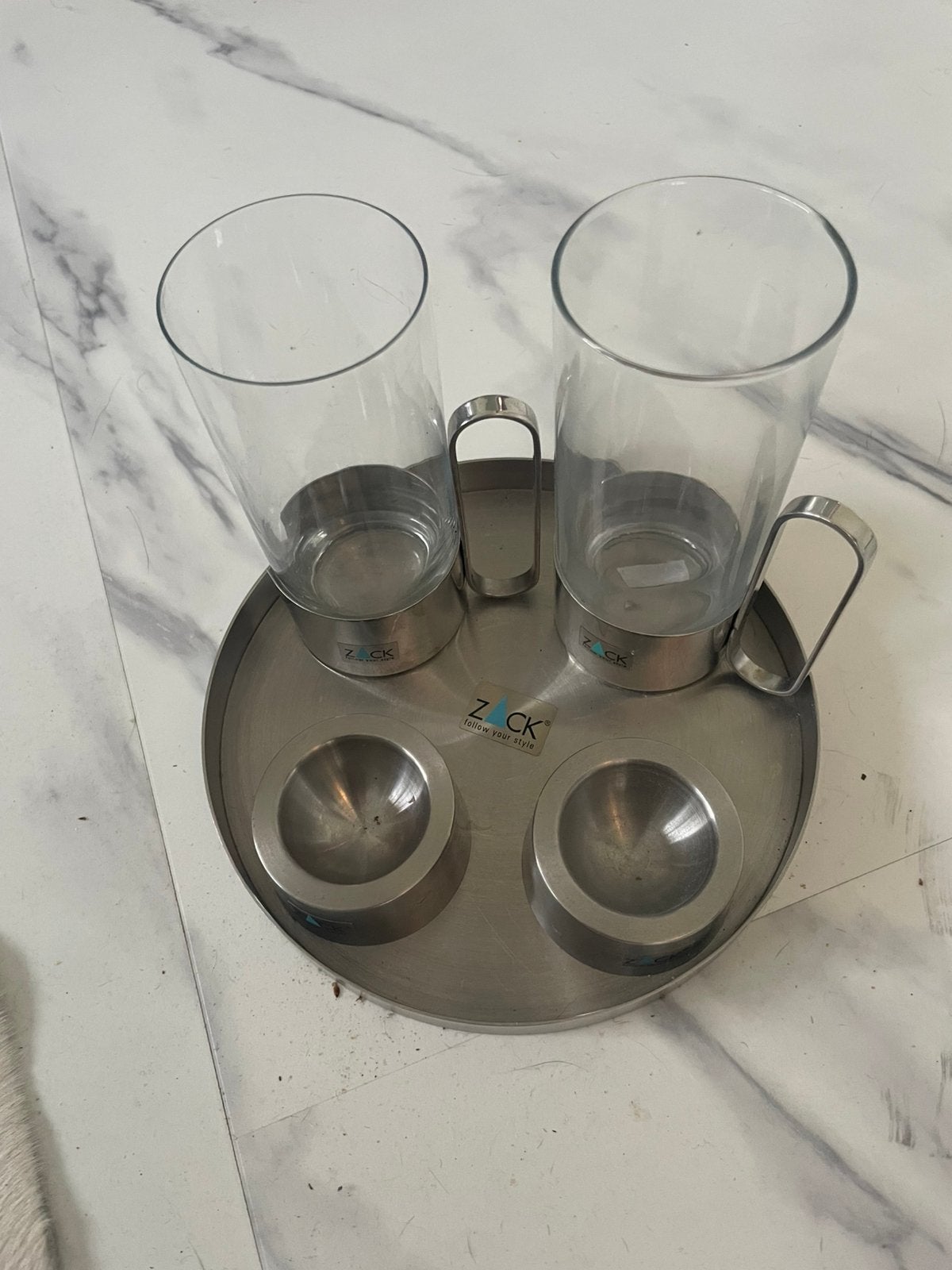 2 koffie glazen/plateau/2 eierdopjes van Zack., Ophalen of Verzenden, Zo goed als nieuw