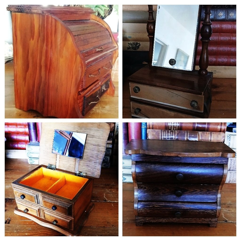 Oud brocante sieradenkastjes mini kaptafel ladekastje buro, Antiek en Kunst, Ophalen of Verzenden
