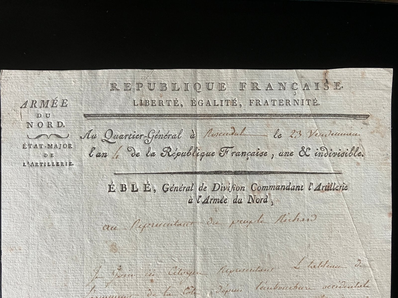 Generaal Eblé handtekening Franse Revolutie Berezina, Ophalen of Verzenden