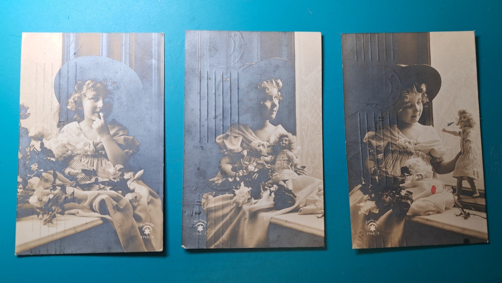kind meisje als fotomodel. 3 kaarten 1909, Ophalen of Verzenden, Voor 1920, Gelopen, Kinderen