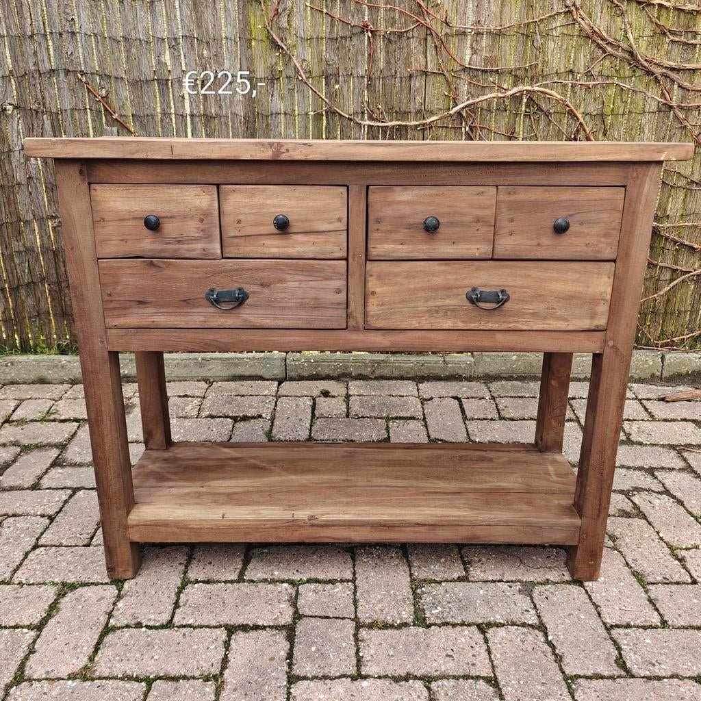 Teakhouten sidetable met 6 laden, Huis en Inrichting, Kasten | Ladekasten, Ophalen, Teakhout, Nieuw, 50 tot 100 cm