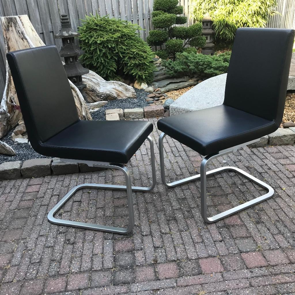 2 IZGS Rolf Benz 620 stoelen stoel modern leer zwart, Zwart, Leer, Ophalen of Verzenden, Zo goed als nieuw