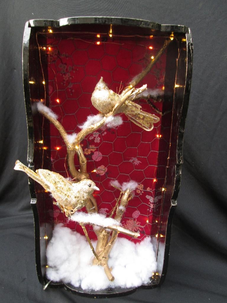 Kijkdoos Shadow Box met Vogels in de Sneeuw met Lichtjes, Ophalen, Nieuw