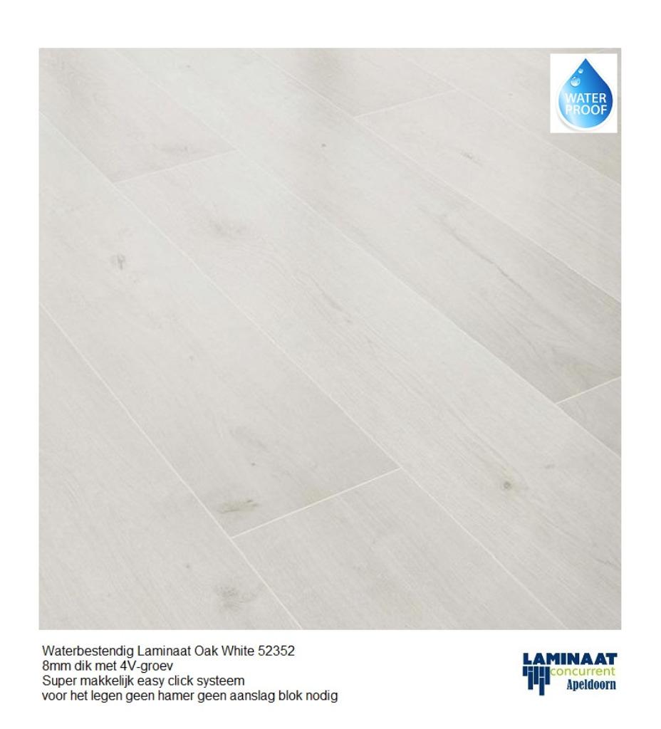 Waterbestendig Laminaat Oak White 52352 8mm dik 4V-groev, 75 m² of meer, Wit, Nieuw, Ophalen of Verzenden
