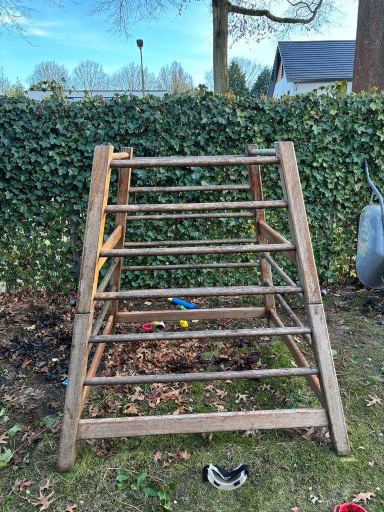 Vintage houten trapezium klimrek, Kinderen en Baby's, Speelgoed | Buiten | Speeltoestellen, Gebruikt, Klimnet, Aanbouwonderdeel