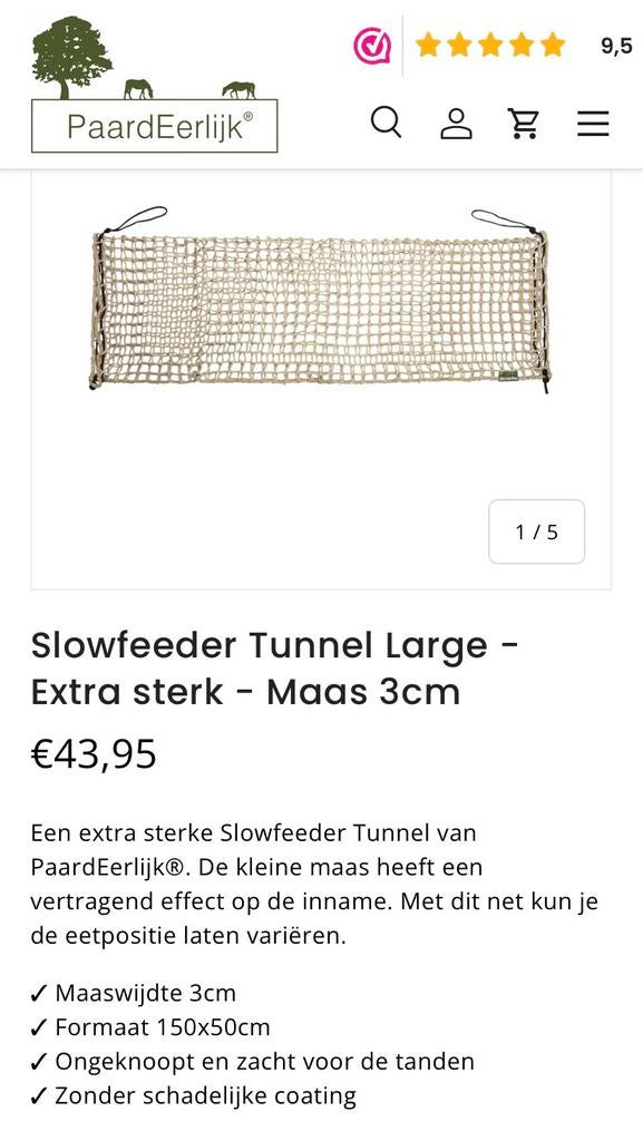 PAARDEERLIJK slowfeeder tunnel large extra sterk maas 3cm, Ophalen of Verzenden, Gebruikt, Overige soorten