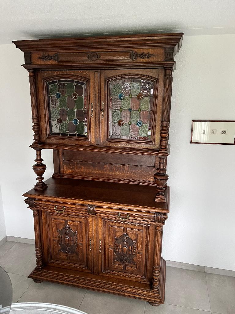 Eiken buffet kast, Huis en Inrichting, Kasten | Buffetkasten, Glas, Gebruikt, 200 cm of meer, 50 tot 75 cm