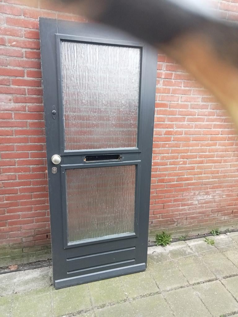 Hardhouten voordeur 88x210.5cm  b.h 40cm dubbel glas, Ophalen, 80 tot 100 cm, 200 tot 215 cm, Glas