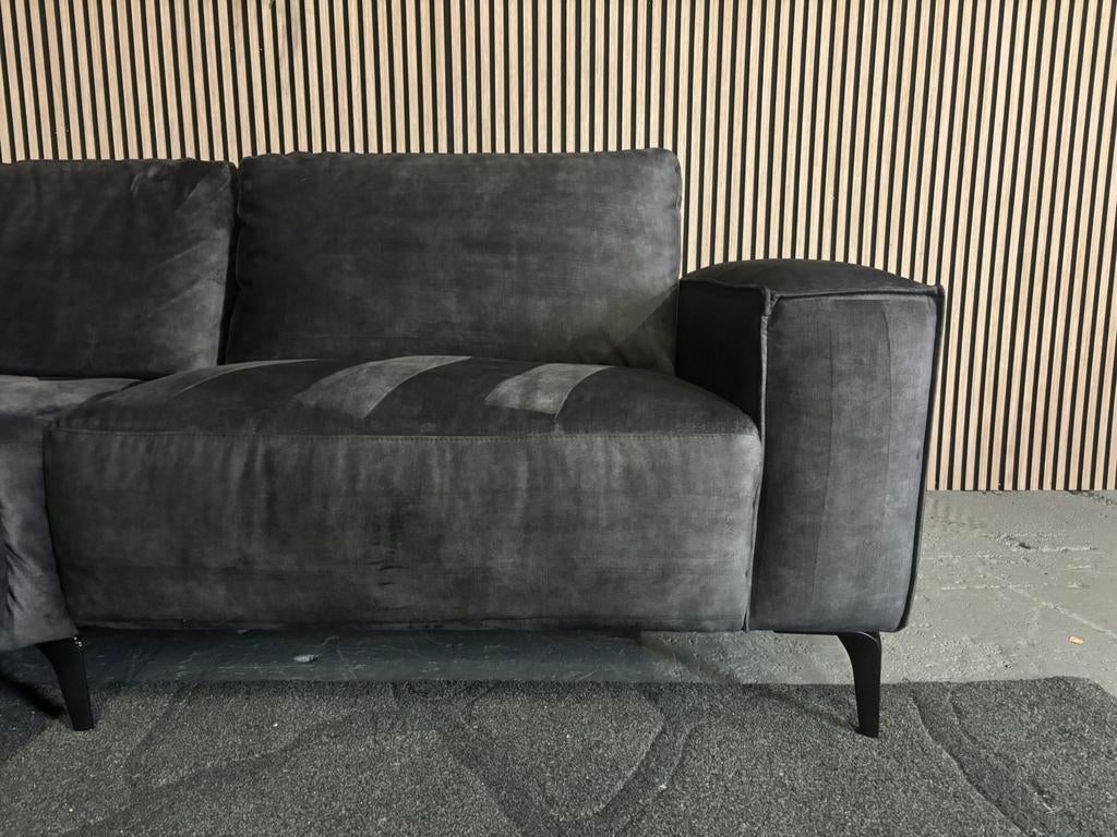 GRATIS LEVERING Velvet Hoekbank Antraciet 210x210 GEREINIGD, Hoekbank, Ophalen of Verzenden, Zo goed als nieuw, 150 cm of meer