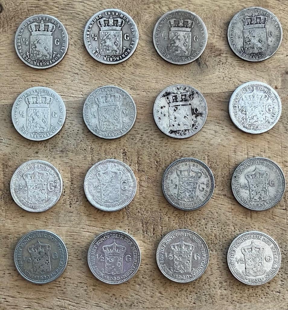 setje halve gulden Willem II, Willem III en Wilhelmina, Postzegels en Munten, Munten | Nederland, Ophalen, ½ gulden, Koning Willem III