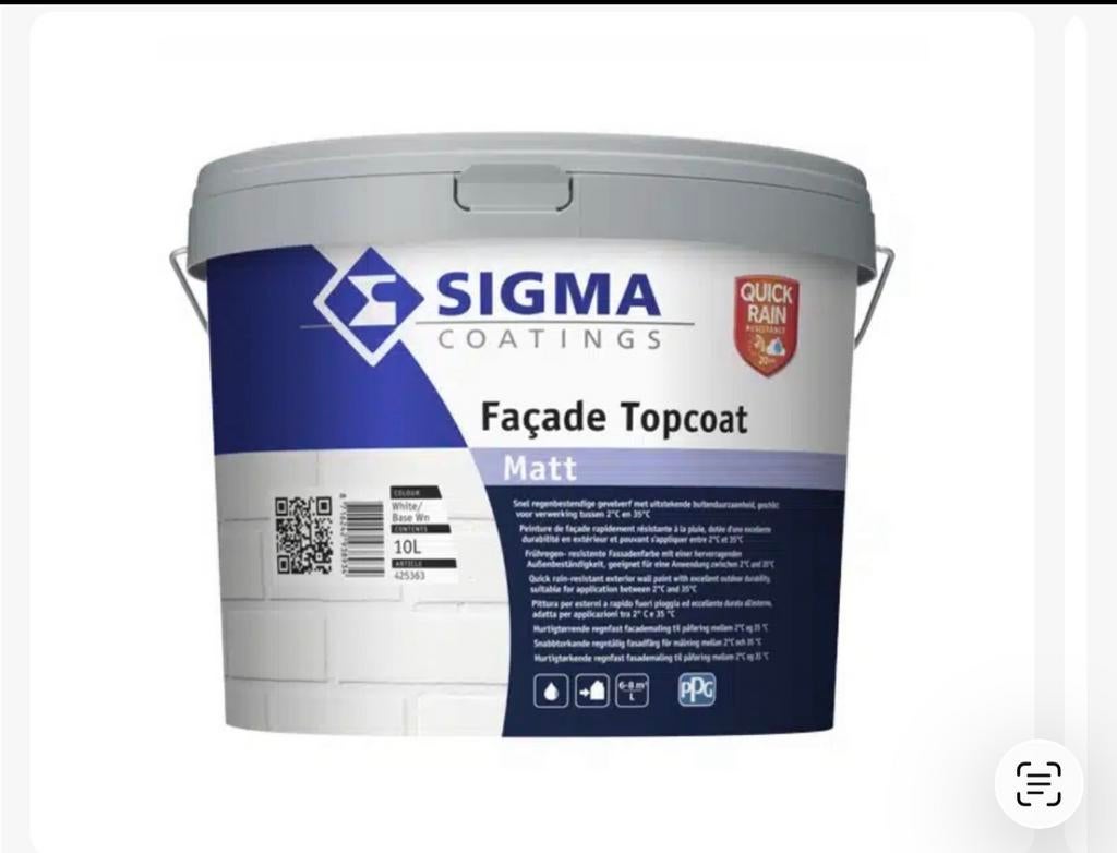Sigma Ral 9010 Facade Topcoat Matt 10L Nieuw A-Klasse, Wit, Nieuw, Ophalen of Verzenden, Verf