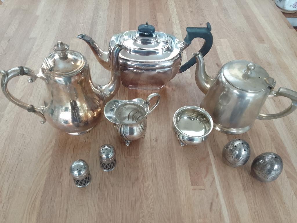 verzilverde theepot enz enz, Antiek en Kunst, Antiek | Goud en Zilver, Ophalen of Verzenden