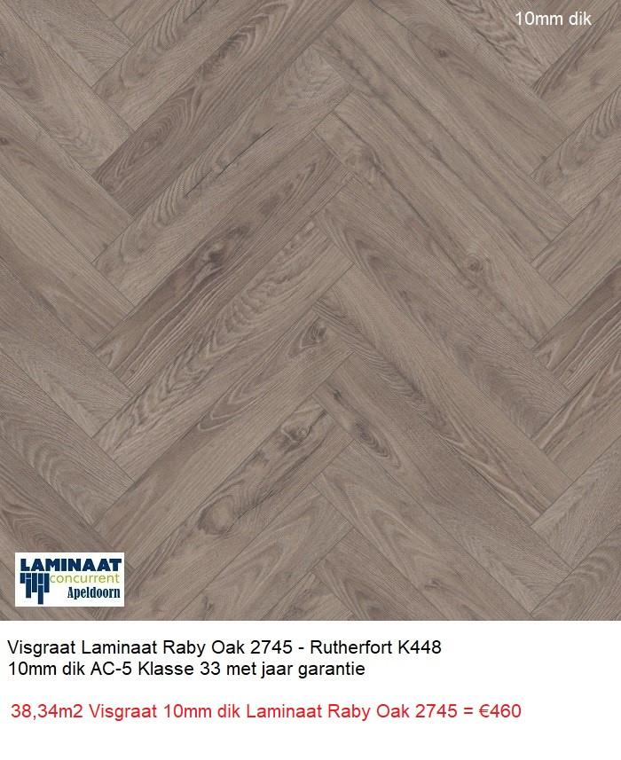 38,34m2 Visgraat Laminaat Raby Oak 10mm dik 54pak = €460
