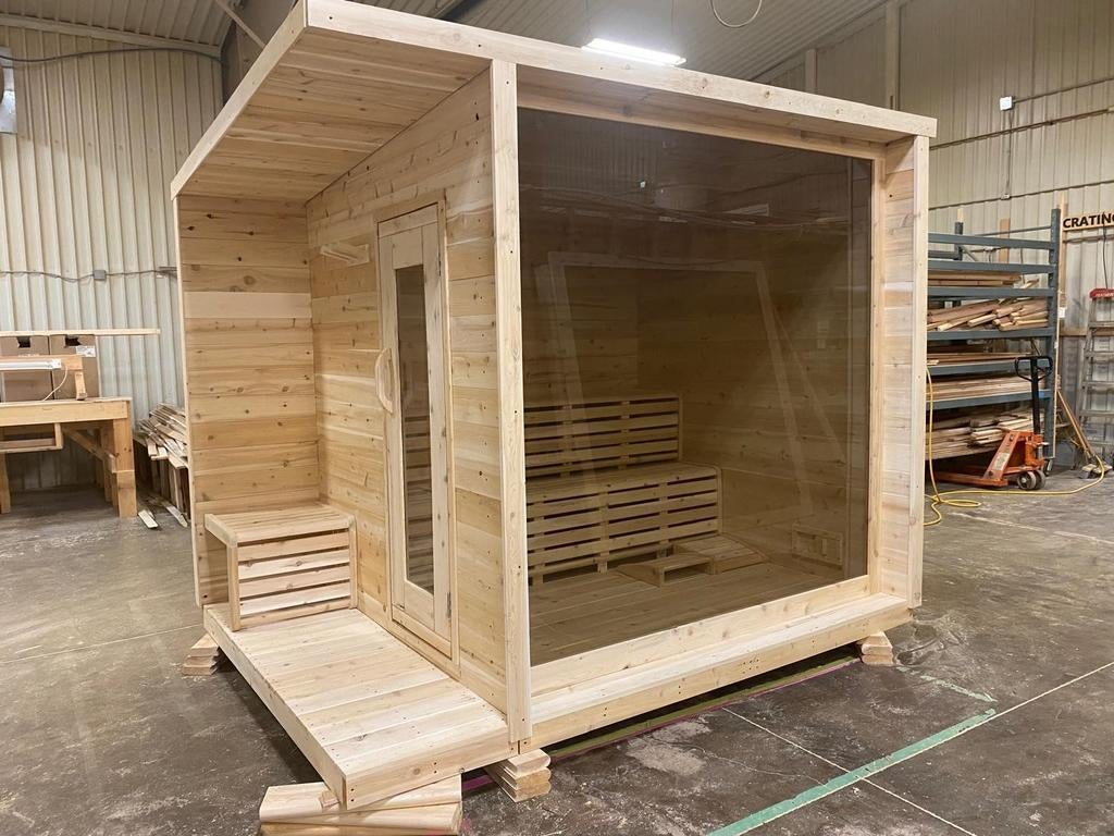 Cedar panorama buitensauna  made in Canada, Ophalen, Wellnessandgarden, Info@leisure-wellness-group.com, Kostedeweg 7