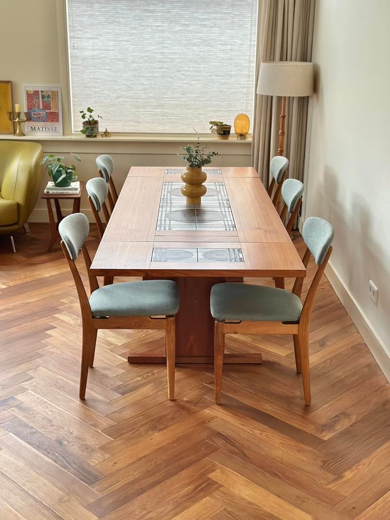 Vintage tafel Deens Design Gansbo teak hout jaren 50/60/70, Ophalen, Vintage, 200 cm of meer, 50 tot 100 cm