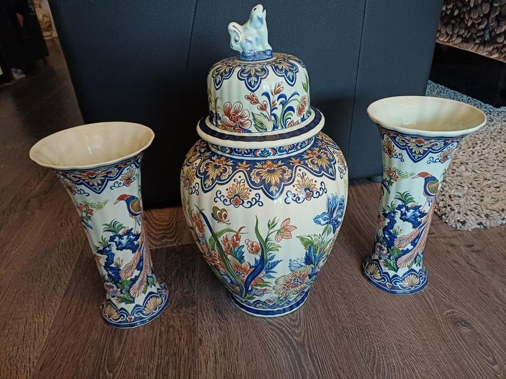 Delfts Blauw Vaas Set, kaststel Boch, Ophalen of Verzenden