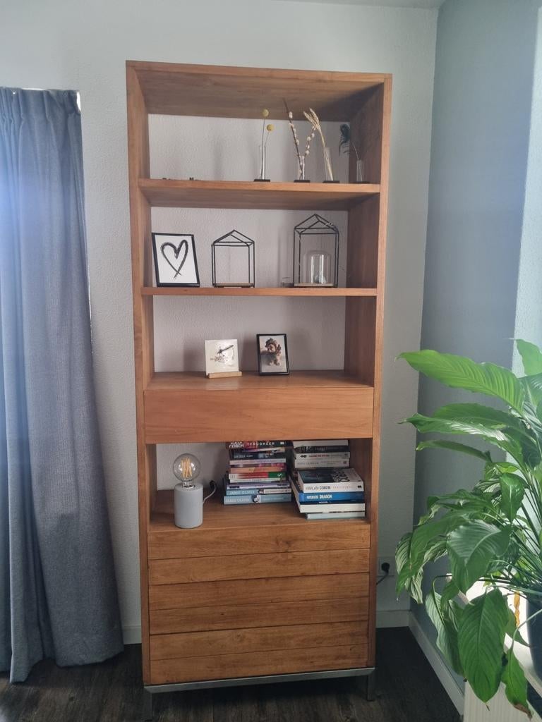 Boekenkast teak, Huis en Inrichting, Ophalen, 200 cm of meer, 50 tot 100 cm, Zo goed als nieuw