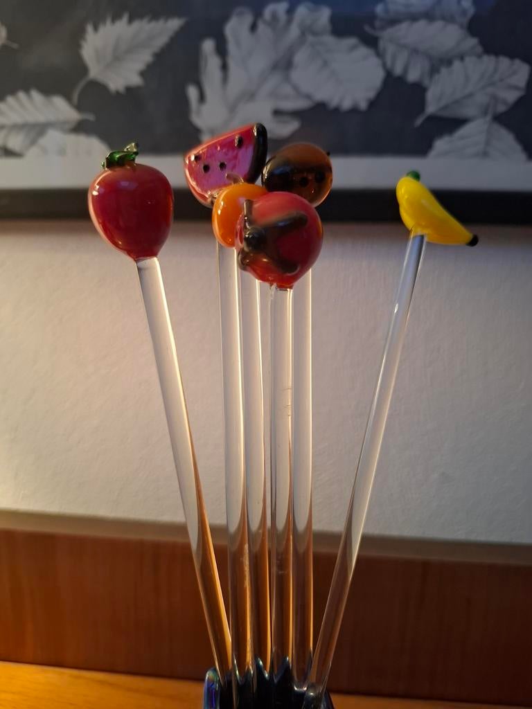 Murano glazen roerstokjes met fruit, Ophalen of Verzenden