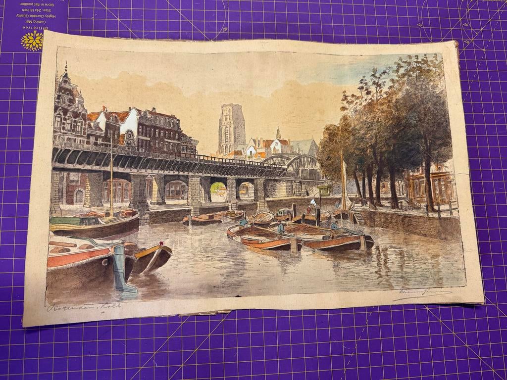 Ingekleurde ets van de Kolk in Rotterdam, Ophalen of Verzenden