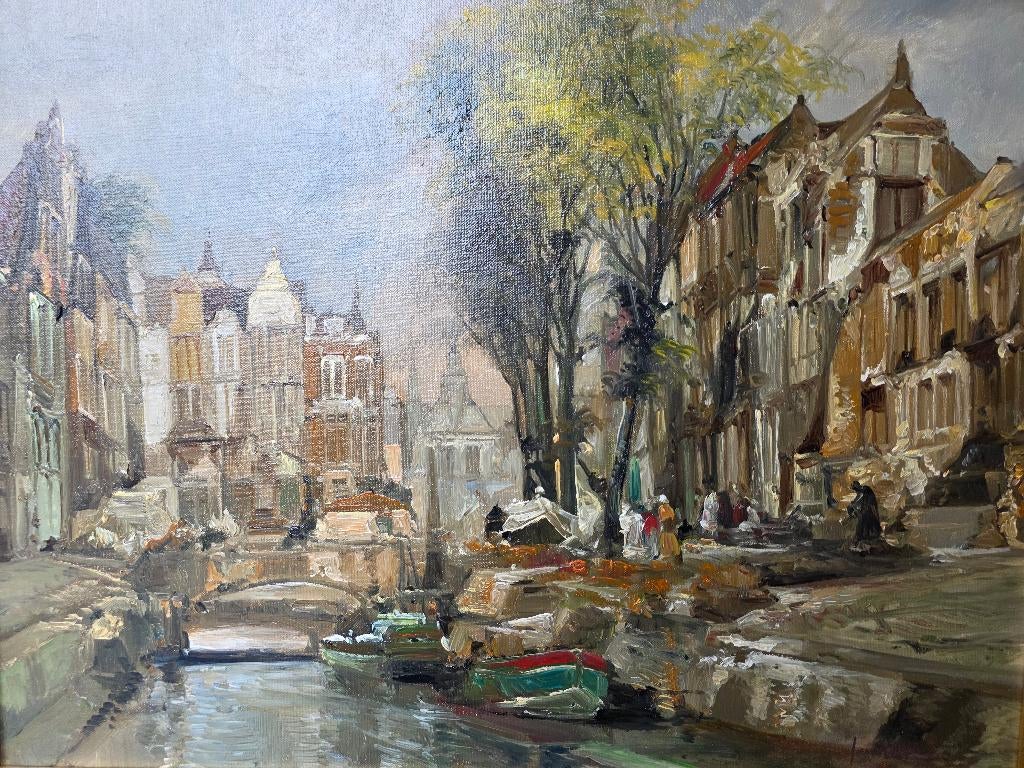 Jan Korthals (1916–1972) - Oudegracht Utrecht, Antiek en Kunst, Ophalen of Verzenden