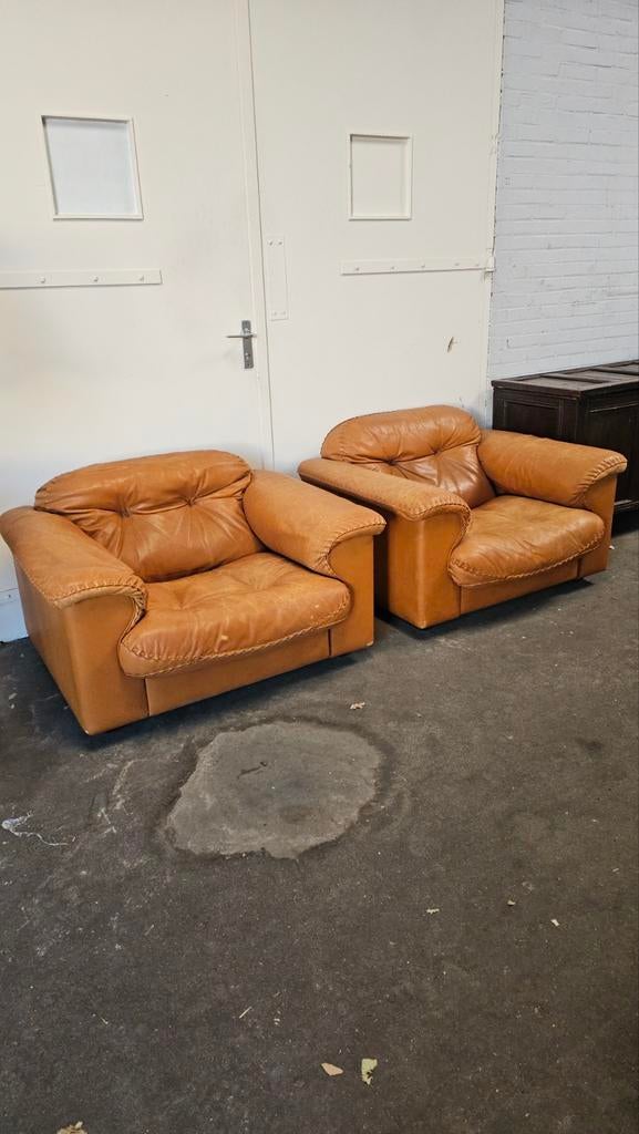 De sede ds 101 leer fauteuils vintage jaren 60,, Gebruikt, Ophalen of Verzenden, Minder dan 150 cm, Leer