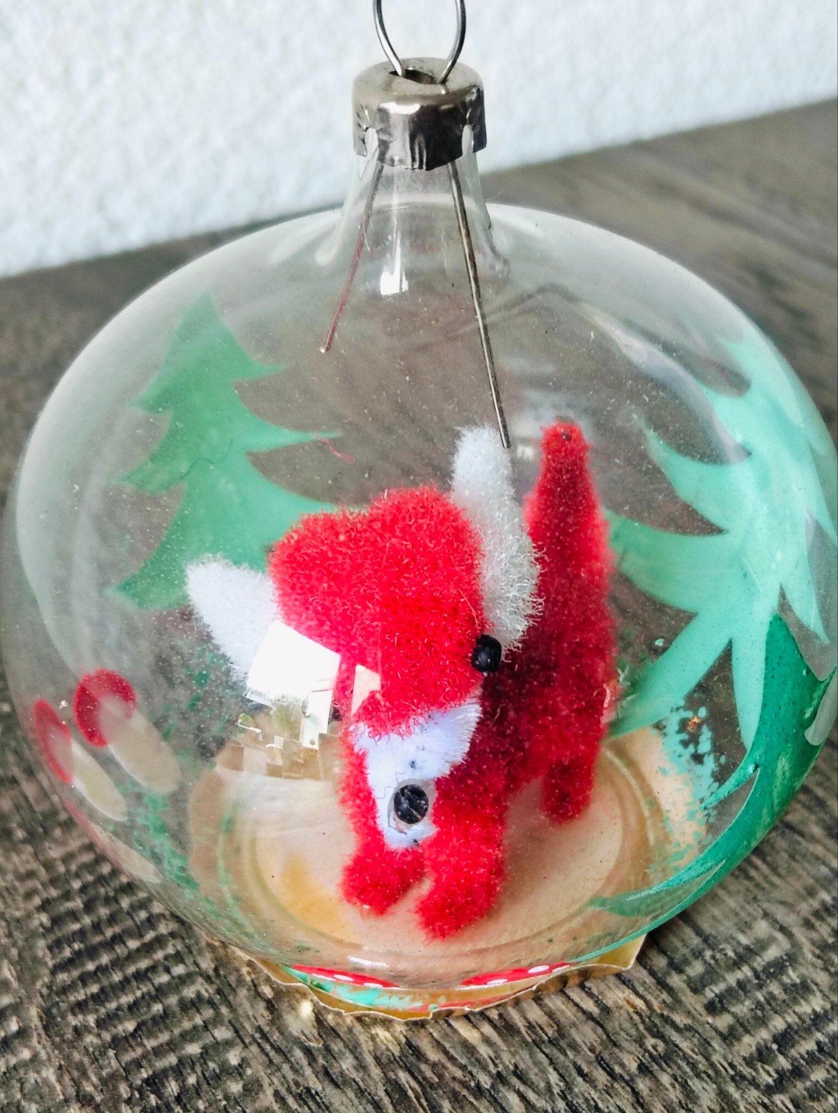 vintage kerstversiering diorama kerstbal met vosje, Diversen, Ophalen of Verzenden, Gebruikt