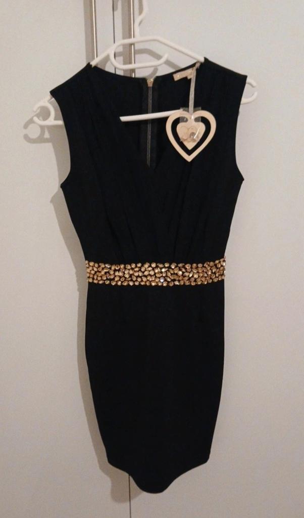 Zwarte jurk met diamanten taille - Nieuw met kaartjes, Kleding | Dames, Jurken, Ophalen of Verzenden, Nieuw, Zwart
