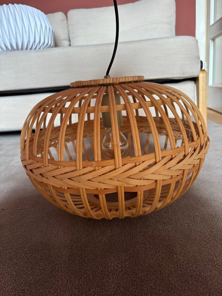 Bamboo designlamp Ø38cm, Ophalen, Zo goed als nieuw, Hout, Minder dan 50 cm